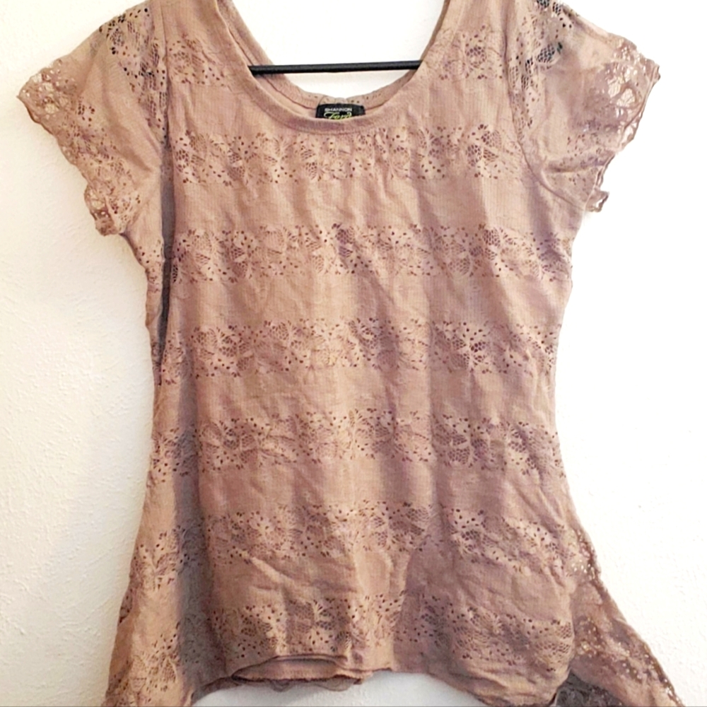 Shannon Ford NY Lacy Overlay Cream Top